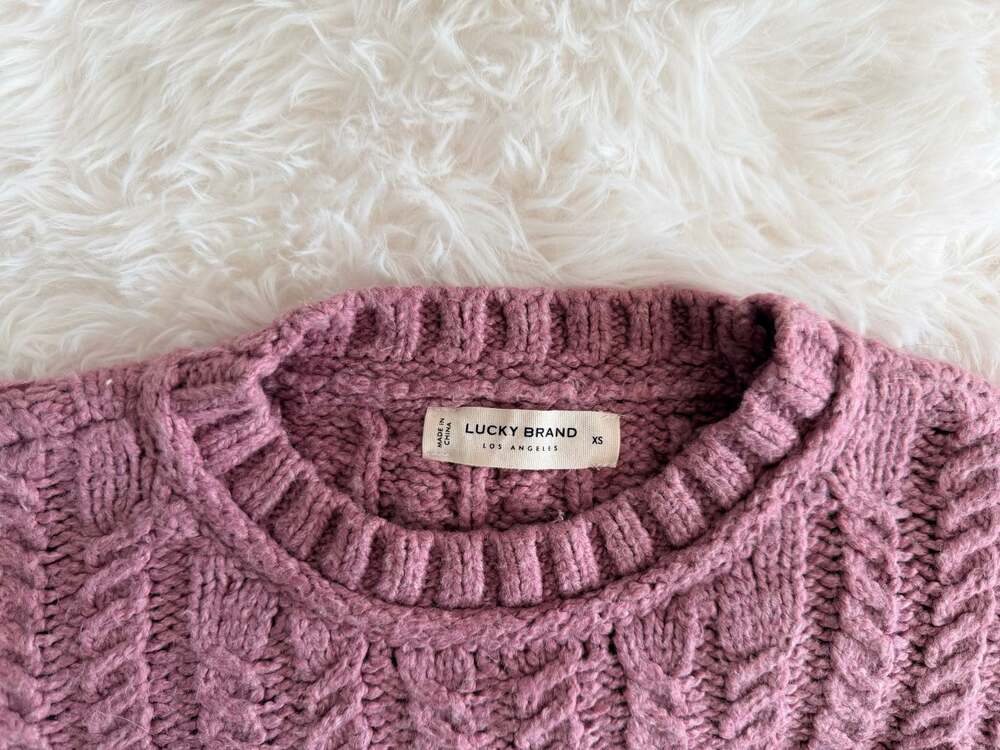 Lucky Brand Pink Mixed Cable Knit Crewneck Sweater XS - Picture 2 of 2